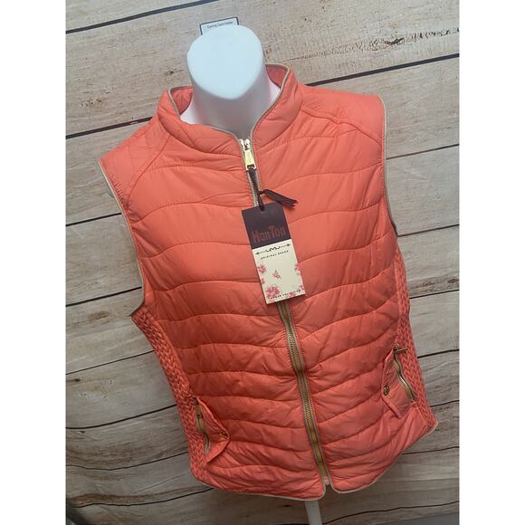 Han Ton Vest Womens Size Large Orange Hiking Puffer Sleeveless New Full Zip - Picture 9 of 12